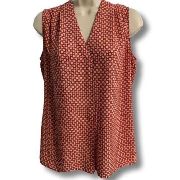 Women's Orangey Red Sleeveless Top. Size Medium. Circular pattern. - Picture 1 of 4